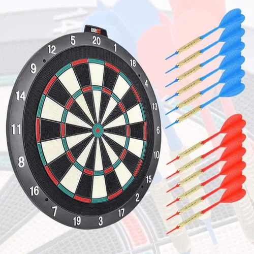 Vista 6 de ONE80 Tablero de plástico de 18 pies con 12 dardos de punta suave, 20 puntas adicionales, kit de montaje