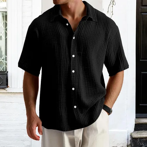 Vista 2 de Camisas de manga corta con botones para hombre, suaves, holgadas, casuales, guayabera, camisas de verano hawaianas para vacaciones