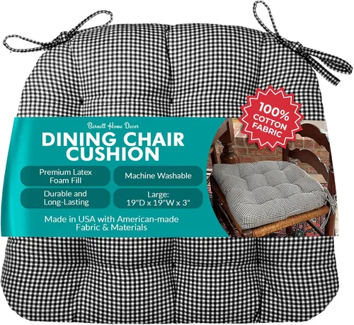 Vista 119 de Barnett Home Decor Ticking Stripe Berlin Blue - Almohadilla para silla de comedor con lazos, tamaño mediano 18, relleno de espuma de látex, lavable