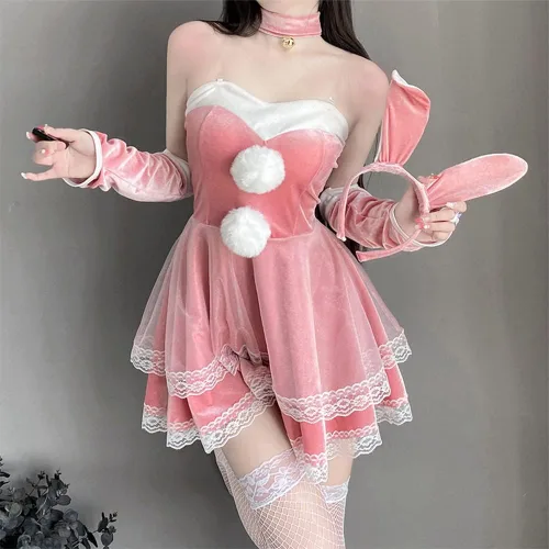 Vista 6 de Body de conejito de cosplay para mujer, lencería sexy de terciopelo de anime japonés