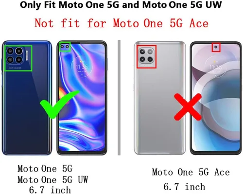 Vista 2 de Motorola One 5G Funda para teléfono celular, funda protectora híbrida de policarbonato duro suave TPU a prueba de golpes, soporte de anillo