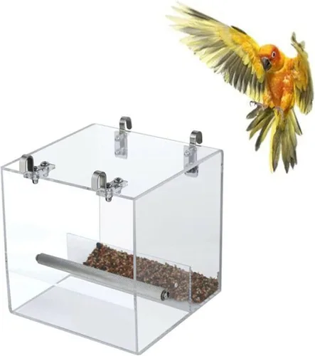 Vista 6 de Comedero automático para pájaros sin ensuciar, jaula para mascotas, contenedor de comida para semillas para periquito, canario, cacatúa, loro