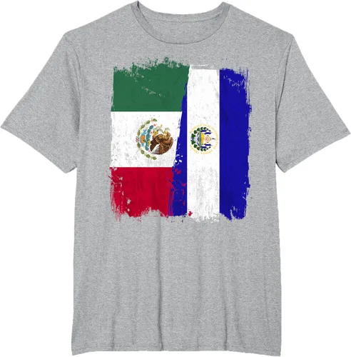 Vista 45 de Camiseta con la bandera mexicana de El Salvador con la mitad de la bandera mexicana de El Salvador