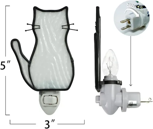 Vista 7 de BOXCASA Luz Nocturna de Gato Blanco, Lámpara de Vidrio Emplomado, Luz Nocturna Enchufable Amarilla Cálida para Sala de Estar, Dormitorio, Pasillo
