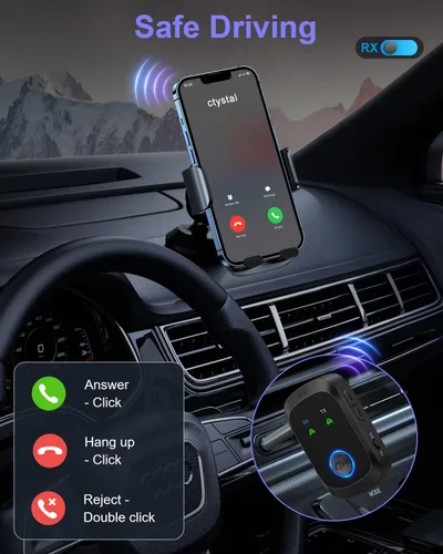 Vista 10 de Receptor transmisor Bluetooth 5.4, adaptador de audio inalámbrico 2 en 1 compatible con 2 auriculares, llamadas manos libres, 11.5H RX/10H TX