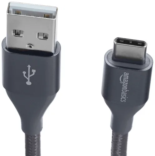 Vista 3 de Amazon Basics - Cable cargador USB-C a USB-A 2.0 de alta velocidad, cordón trenzado de nailon, velocidad de 480Mbps, certificado por USB-IF