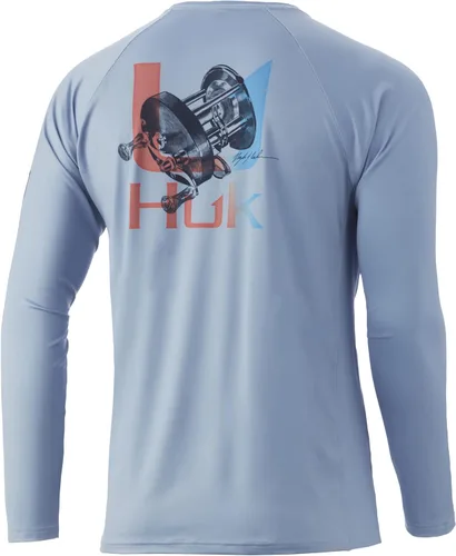 Vista 19 de HUK Camiseta de pesca de manga larga con protección solar para hombre Vc Pursuit Pescado de hueso - Glaciar