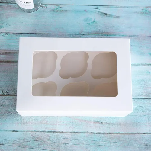 Vista 6 de ONE MORE Cajas para cupcakes con insertos para 6 soportes, cajas grandes de panadería estándar blancas de 9.5 x 6.3 x 3 pulgadas con ventana
