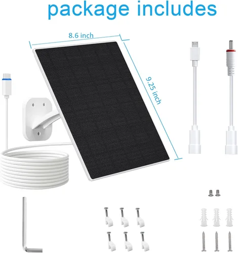 Vista 7 de FUTUREZEN Panel Solar para Cámara de Seguridad, Cargador Solar de 10W con DC 5.5x2.1mm, Puerto USB-C y Micro USB, Resistente al Agua IP66, Montura