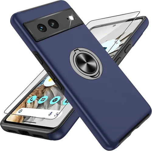 Vista 13 de para Pixel 7 Funda con protector de pantalla HD, a prueba de golpes para Google Pixel 7 Funda de teléfono con soporte magnético de anillo de 360°