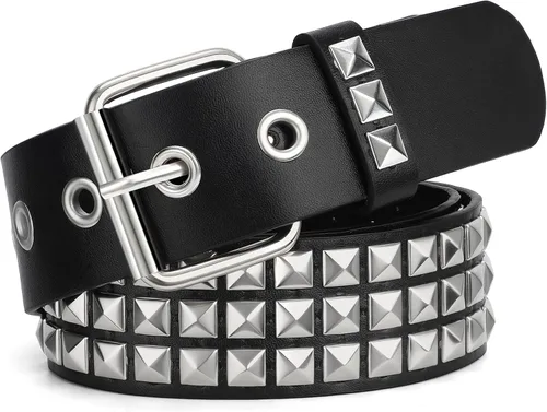 Vista 10 de WHIPPY Mujeres Hombres Remache Cinturón Pyramid Square Bead PU Cuero Punk Rock Ojal Cinturón para Jeans Negro
