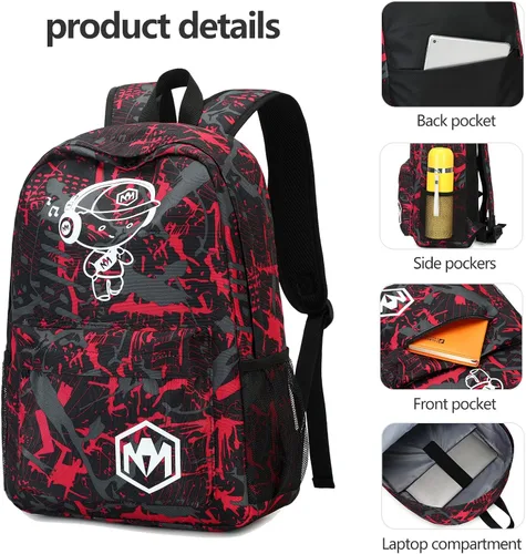 Vista 7 de Mochila preescolar para niños y niñas, bolsas escolares para niños y niñas, bolsas escolares para jardín de infantes, Música Niño Rojo