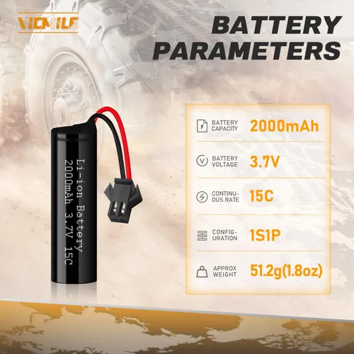 Vista 2 de Batería de iones de litio de 3.7 V 2000 mAh, paquete de 2 con 2 cargadores USB, enchufe SM-2P, batería recargable 15C RC compatible con autos