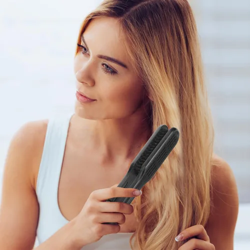 Vista 3 de Cepillo alisador de cabello con abrazadera de doble cara peine antiestático para todo tipo de cabello, herramienta de peinado de 8.66 pulgadas