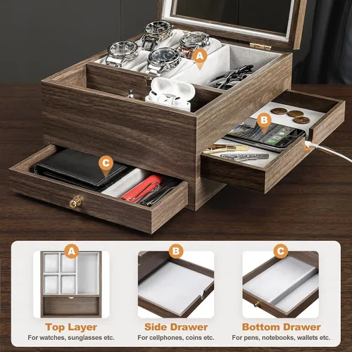 Vista 3 de Homde Paquete de caja una caja de reloj + una caja de joyería de cristal