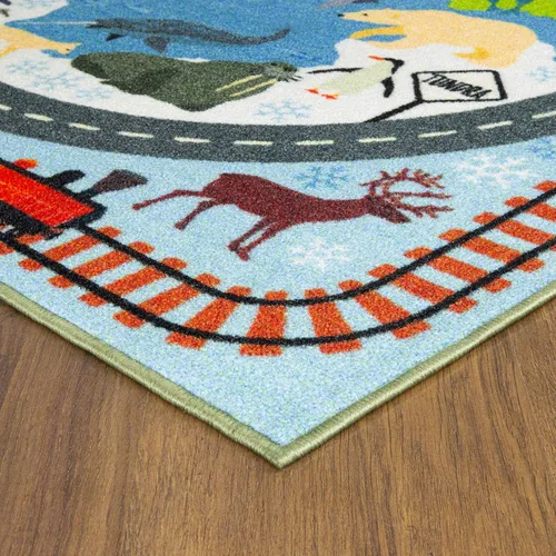 Vista 4 de KC Cubs 8x10 Alfombra de Carretera con Animales Safari para Coches de Juguete – Alfombra de Juego Educativa para Niños, Pequeños, Guardería, Aula