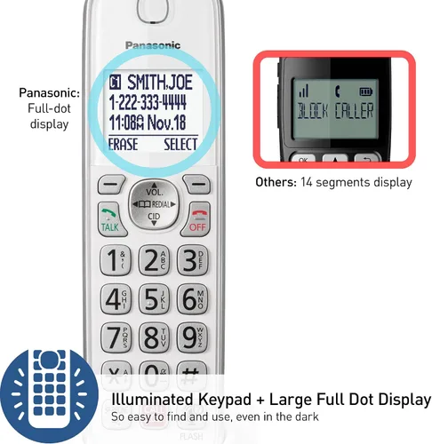 Vista 6 de Panasonic - Teléfono inalámbrico con contestador automático, Link2Cell Bluetooth para el hogar, asistente de voz y bloqueo avanzado de llamadas