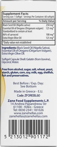 Vista 9 de Zane Vital, aceite de orégano y aceite de semilla negra, con carvacrol y timoquinona, suplemento dietético para el bienestar inmunológico