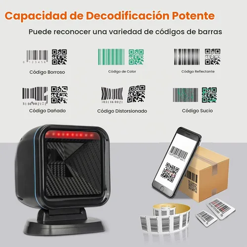 Vista 5 de OBZ 2D Escáner de código de barras de escritorio manos libres USB Lector de Azul
