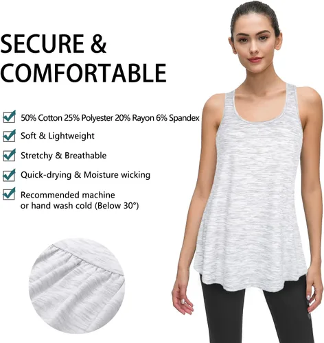 Vista 14 de Cestyle - Camiseta sin mangas para mujer, cuello redondo, corte holgado, para entrenamiento