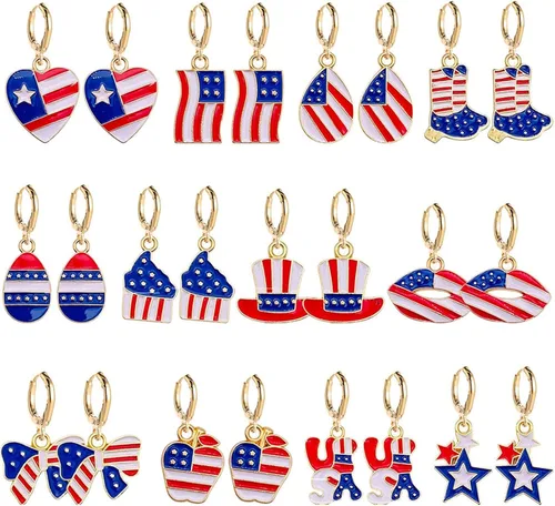 Vista 3 de Independence Day - Aretes perforados para mujer con diseño de perlas