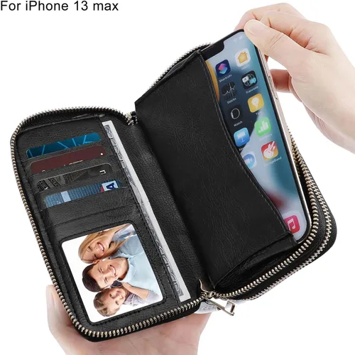 Vista 2 de HAWEE Cartera con cremallera doble para mujer, bolso de mano con soporte para teléfono celular para teléfono inteligente, tarjeta, moneda, efectivo
