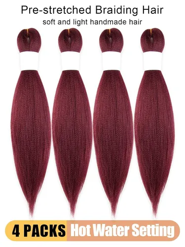 Vista 4 de Cabello trenzado burdeos, 10 pulgadas, 4 paquetes Cabello preestirado, trenzas de ganchillo cortas y rectas, textura Yaki, fibra sintética