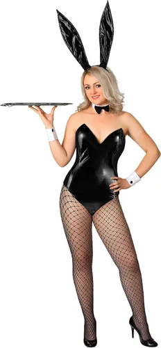 Vista 6 de 9 Pcs Bunny Girl Outfit Halloween Lingerie and Tails Bodysuit Stockings Rabbit Costume Set for Women Bunny Suit Cosplay Party