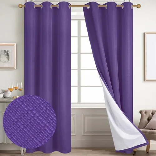 Vista 84 de Diraysid Cortinas 100% opacas de lino beige para dormitorio, con ojales, aislamiento térmico, cortinas de oscurecimiento de habitación