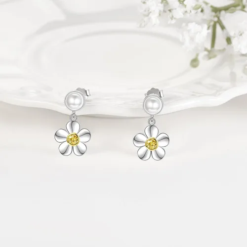 Vista 3 de Aretes de plata de ley con diseño de hoja de palma, margarita y ardilla, bonitos aretes colgantes de animales y flores, regalos de joyería