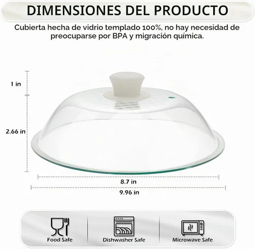 Vista 2 de OEC Cubierta para salpicaduras de microondas de vidrio templado más ligero