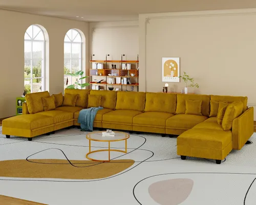 Vista 37 de LLappuil Sofá Seccional Modular con Asientos de Almacenamiento, Sofá Modular Convertible de Pana Chaise para Sala de Estar, Sofás de 5 Plazas con 3