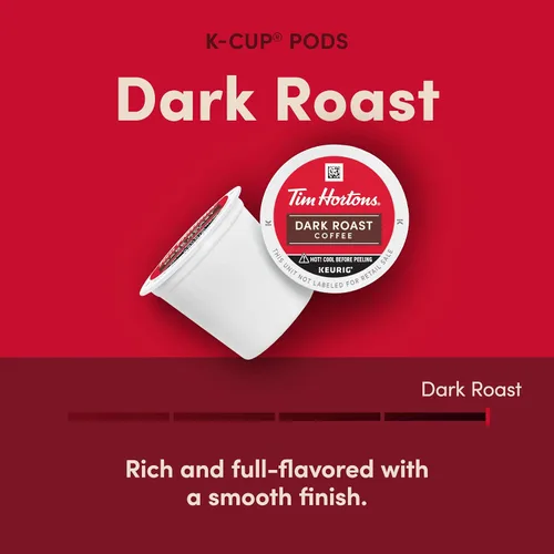 Vista 2 de Tim Hortons Café de tueste oscuro, cápsulas K-Cup de una sola porción compatibles con cafeteras Keurig, 32 K-Cups, rojo