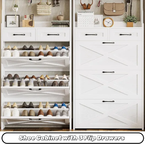 Vista 6 de IRONCK Gabinete Alto para Zapatos con 3 Cajones Abatibles, Gabinete de Almacenamiento para Zapatos para Entrada con Perchero, Organizador de Zapatos