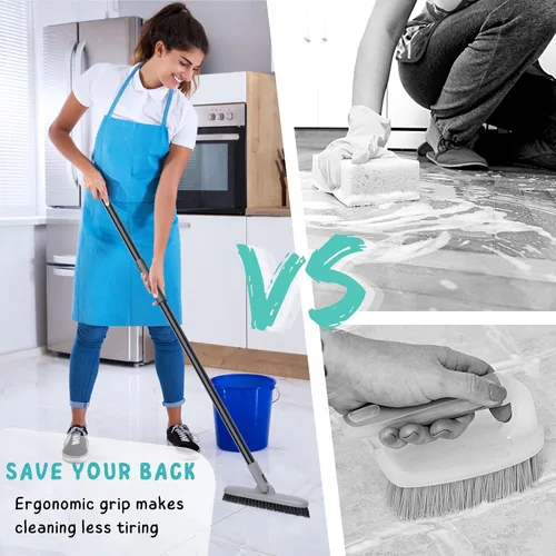 Vista 2 de Cepillo de lechada con mango largo, herramienta limpiadora de azulejos de 49 pulgadas para ducha, fregadora de pisos para limpieza de baño