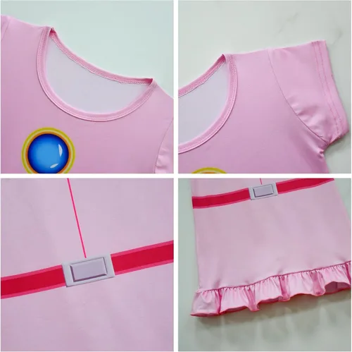 Vista 3 de Garperkids Disfraz de princesa para niñas, vestido rosa de manga corta para niños, cosplay, vestido casual de verano, traje de fiesta de Halloween