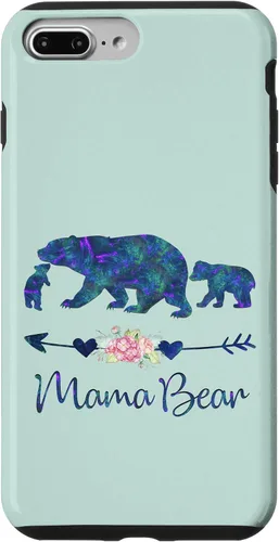 Vista 12 de Teal Blue Purple Floral Mama Bear and Two Cubs Green Mint Case for iPhone 16