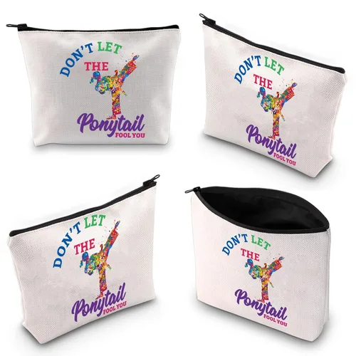Vista 6 de WZMPA Bolsa de maquillaje cosmética Karate Girl para amantes del karate, regalo Dont Let The Tail You Fool You Martial Arts con cremallera