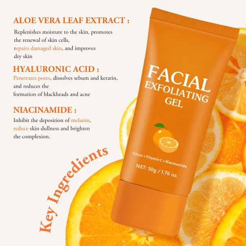 Vista 3 de Gel exfoliante naranja para cara y cuerpo, limpiador profundo hidratante facial exfoliante exfoliante exfoliante suave limpia suciedad y aceites