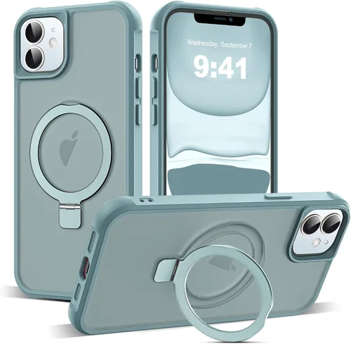 Vista 123 de SKYLMW - Funda compatible con iPhone 11 de 6.1 pulgadas, con soporte magnético invisible tipo anillo, funda translúcida de grado militar, compatible