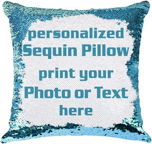 Vista 9 de Funda de almohada con lentejuelas para fotos/texto, imagen oculta, regalo personalizado único para amigos, familia, mascotas, lentejuelas negras