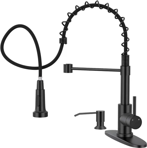 Vista 11 de Grifo de cocina dorado con rociador, grifo de fregadero de cocina de una sola manija con rociador extraíble, bronce champán, Arofa Pull down, 360°