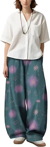 Vista 9 de Womens Wide Leg Firework Pattern Pants High Waist Cotton Blend Lantern Trousers Casual Summer Loungewear