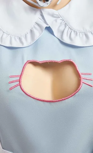 Vista 5 de MEOWCOS - Vestido de sirvienta para mujer, delantal francés, vestido Kawaii de gatito con bordado de patas, disfraz de anime para cosplay
