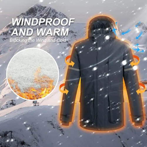 Vista 6 de 33,000ft Chaqueta de invierno impermeable aislada con capucha, abrigos largos Anorak acolchado cálido parka para esquí deportes de nieve