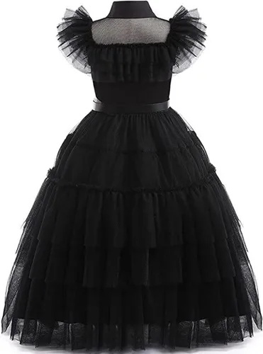 Vista 3 de Vestido de disfraz para niñas, disfraces familiares, Halloween, cosplay, vestido de fiesta con cinturón, calcetines, traje de vestir