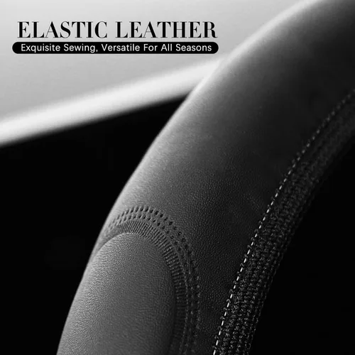 Vista 4 de Funda de cuero prémium para volante compatible con Dodge Charger Challenger Durango RAM 1500 coches, ajuste universal de 14 a 15 pulgadas