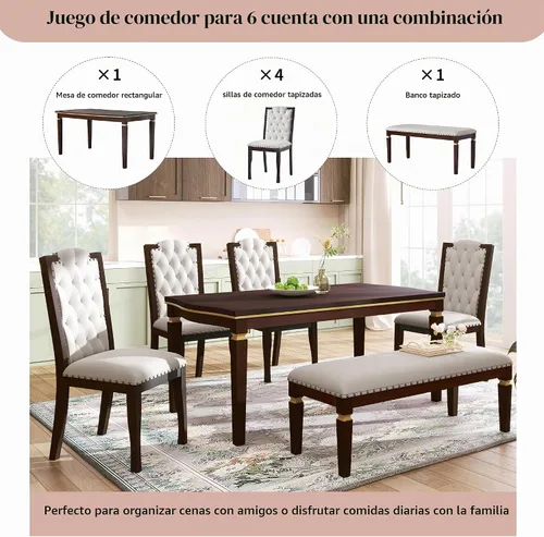Vista 5 de P PURLOVE - Juego de mesa de comedor de cocina para 6 personas (espresso)