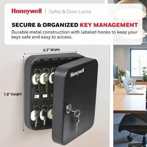Vista 4 de Honeywell Safes & Door Locks - Caja pequeña de 24 ganchos para llaves de oficina - Caja de metal duradera que mantiene tus llaves seguras - Caja