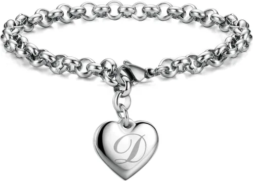 Vista 14 de Monily Regalos de cumpleaños para mujer, pulseras con dije inicial para mujer, letras del alfabeto y corazón, pulsera para mujer A: Corazón
